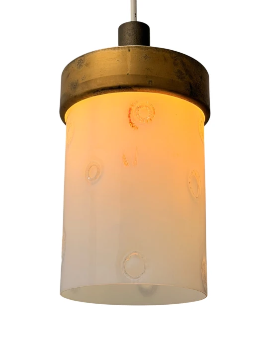 Mid-Century Modern Murano Pendant Lamp, Bronze & Milk Glass, 1960s